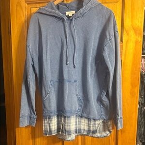Style & Co. Blue Hoodie Jacket with Plaid Hem